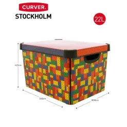 Curver Stockholm Bright Blocks Plastic Deco Storage Box Multi Colour 22L -Storage Rack Store 12807671 1294833169877121