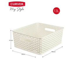 Curver My Style Medium Rectangular Plastic Storage Basket - Vintage White - 13L -Storage Rack Store 12809476 1834833218868618