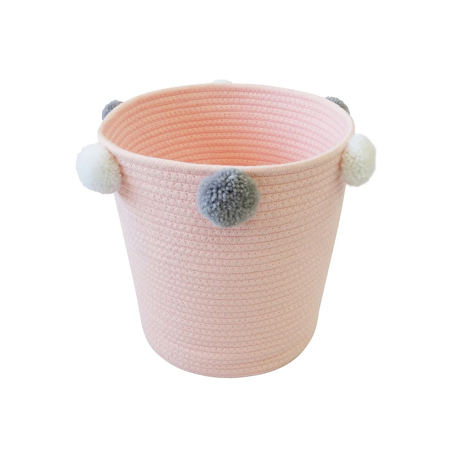 Round Cotton Rope Blush Pom Pom Basket 3 Round Cotton Rope Blush Pom Pom Basket - Image 3