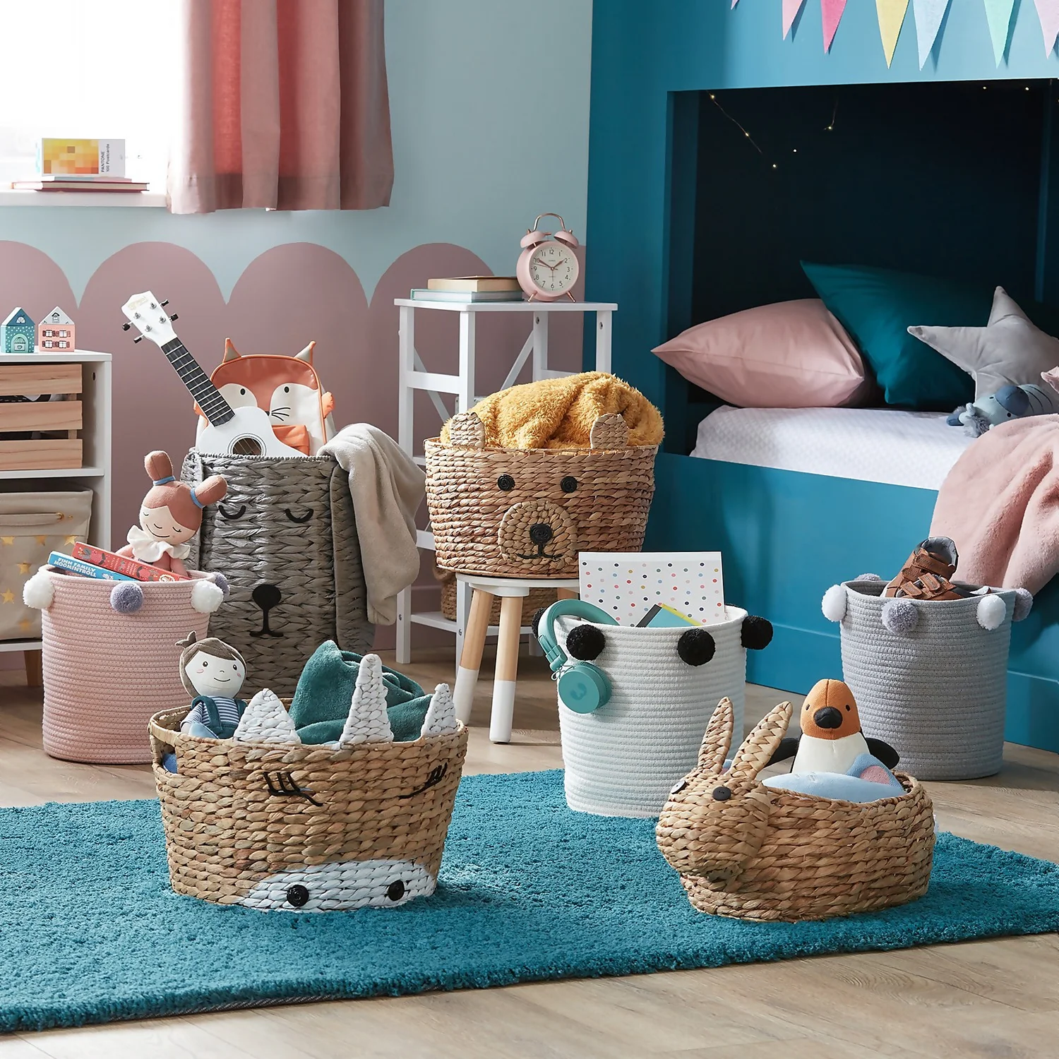 Round Cotton Rope Blush Pom Pom Basket 2 Round Cotton Rope Blush Pom Pom Basket - Image 2