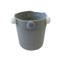 Round Cotton Rope Grey Pom Pom Basket -Storage Rack Store 12886597 1994857031577322