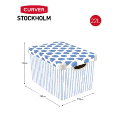 Curver Stockholm Coastal Deco Storage Box - Blue & White - 22L 11 Curver Stockholm Coastal Deco Storage Box - Blue & White - 22L -Storage Rack Store 13169627 2014898511737109
