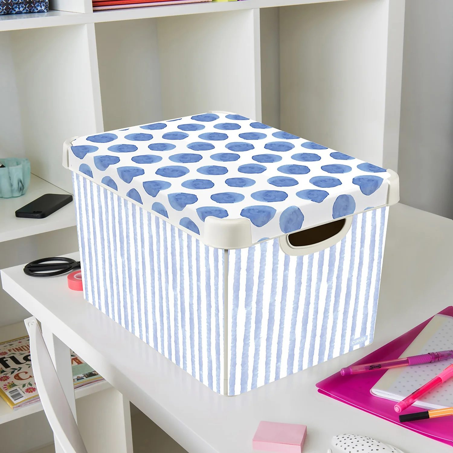 Curver Stockholm Coastal Deco Storage Box - Blue & White - 22L 2 Curver Stockholm Coastal Deco Storage Box - Blue & White - 22L - Image 2