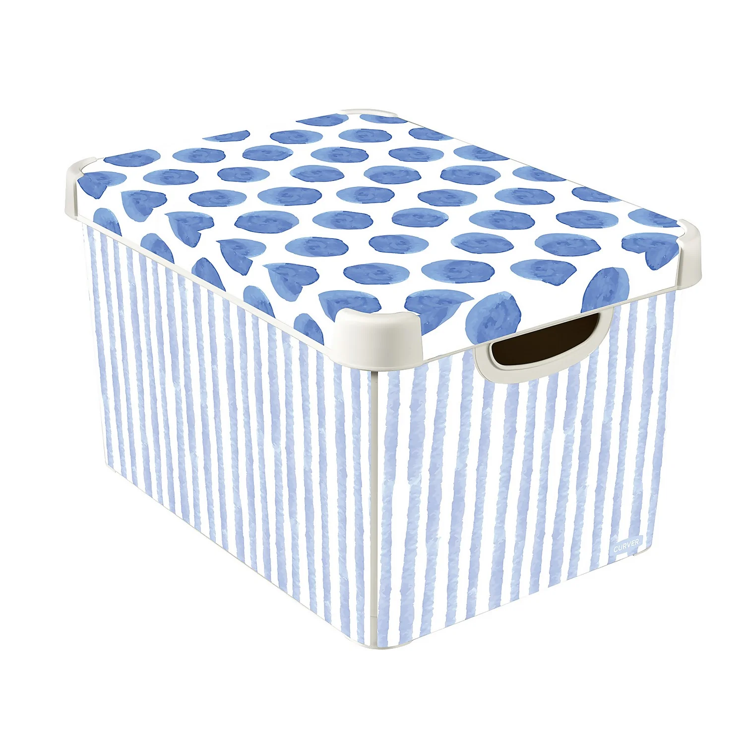 Curver Stockholm Coastal Deco Storage Box - Blue & White - 22L 1 Curver Stockholm Coastal Deco Storage Box - Blue & White - 22L