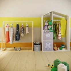 Kids A-Frame Clothes Rail - Natural & White -Storage Rack Store 13277679 1074929069107268