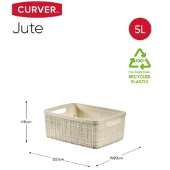 Curver Jute Small Recycled Storage Basket - 5L White -Storage Rack Store 13965909 1364995188282910